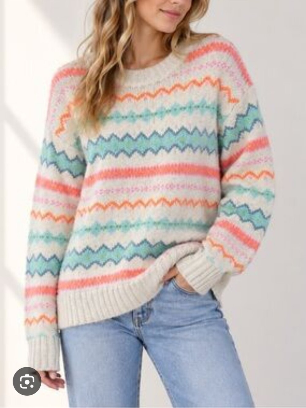 American Eagle Pastel Fair Isle Cozy Sweater Medium